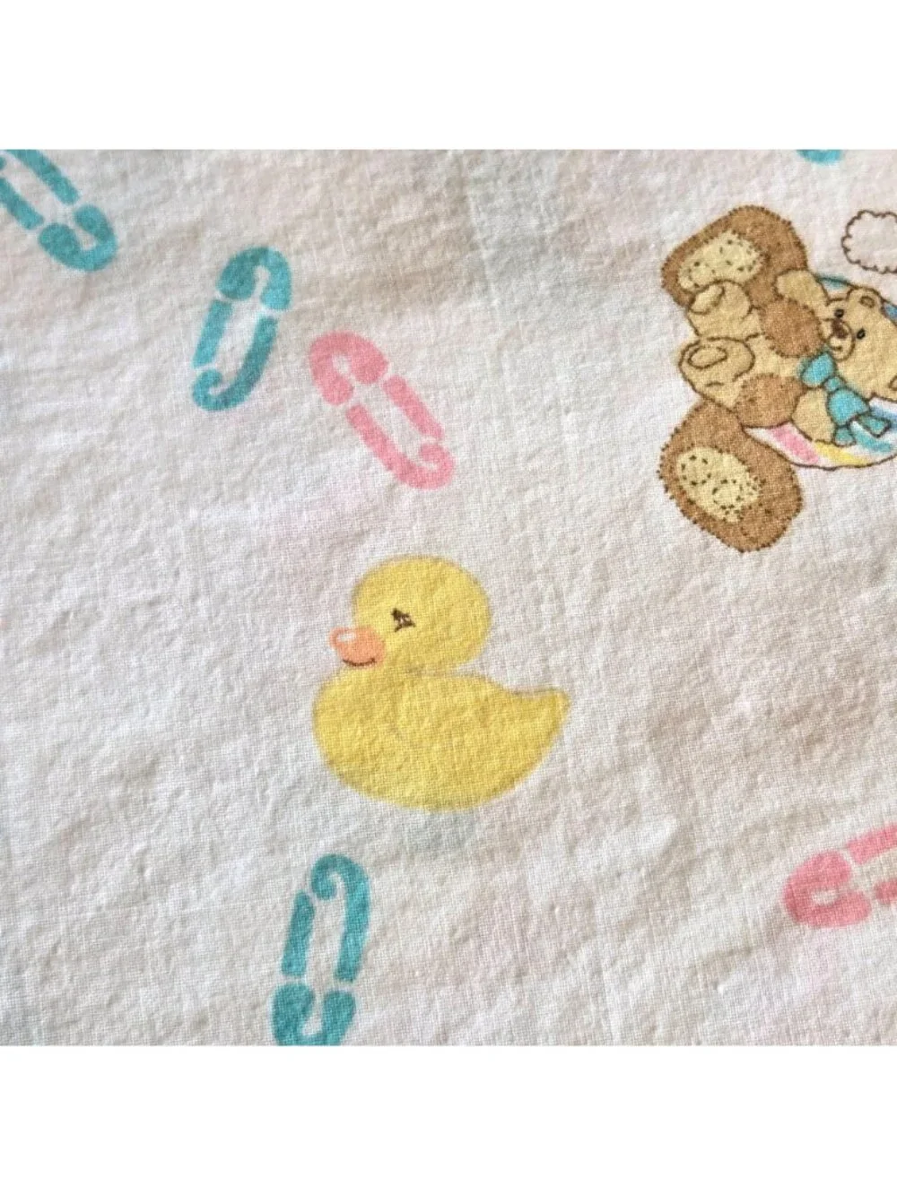 Vintage 1980s Baby Morgan Crib Fitted Sheet Sleepy Bear Duck Safety Pins